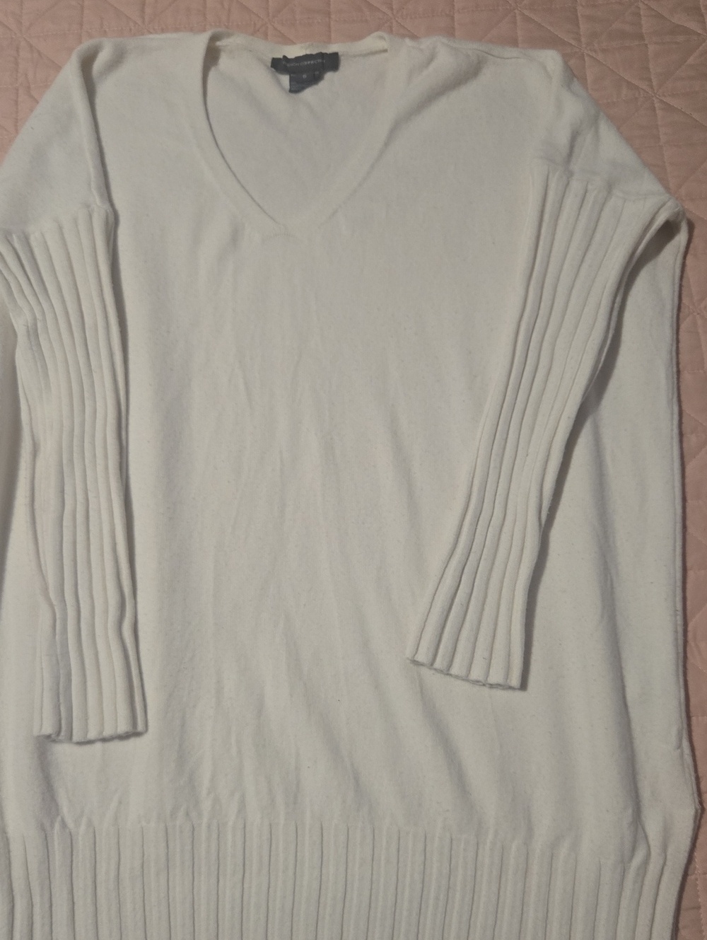 French Connection Cream V-Neck Ribbed Sleeve Sweater